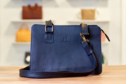 Bolso victoria cuero importado- Azul