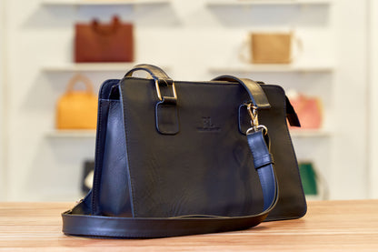 Bolso victoria cuero importado- Azul